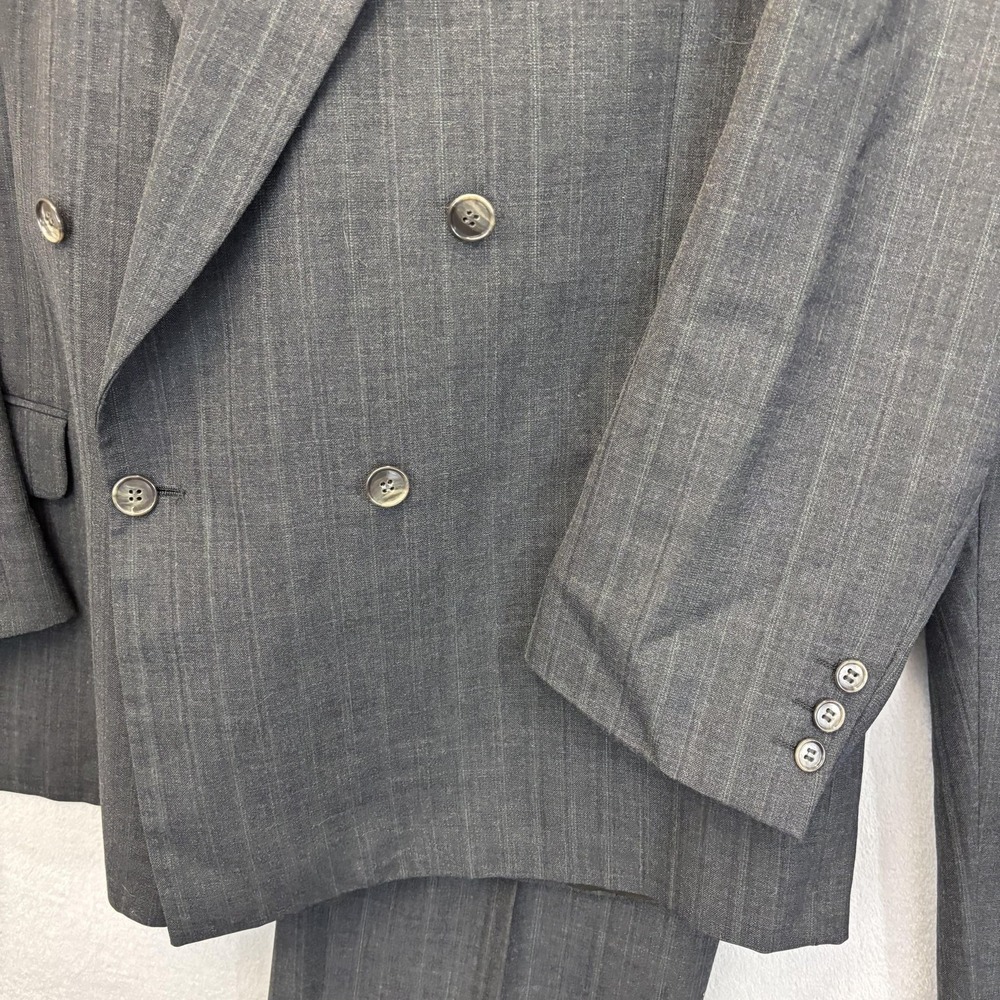 Vintage 2 Pc USA Made Double Breasted Suit Mens 44L 44x32 Old Money Jacket Pants - Picture 8 of 16